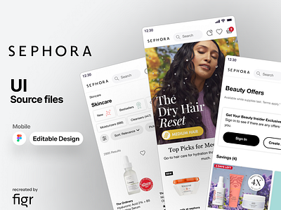 Sephora Mobile UI (Redesigned) amazon android beauty cosmetics design ecommerce editable figma filter free haircare ios kit makeup mall mobile app sephora shopping skincare ui ux