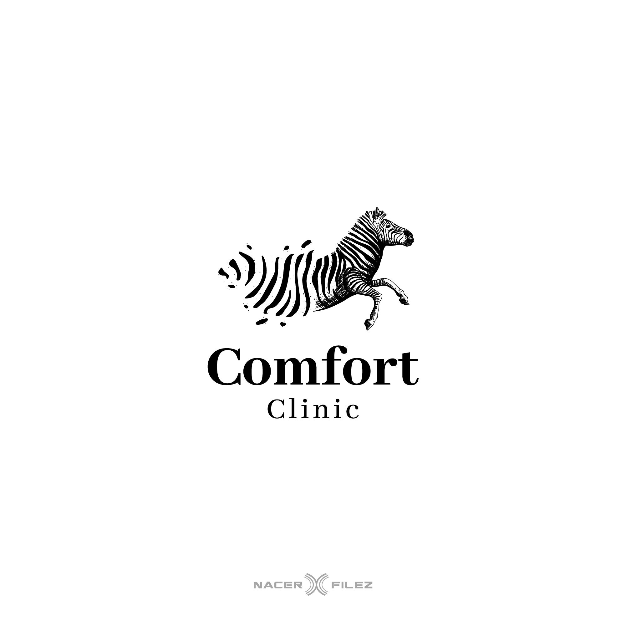 Comfort Clinic black brand design branding clinic comfort design graphic design hand drawn hand drawn logo identity design illustrative logo ink logo logo logo designer logos vintage vintage logo zebra