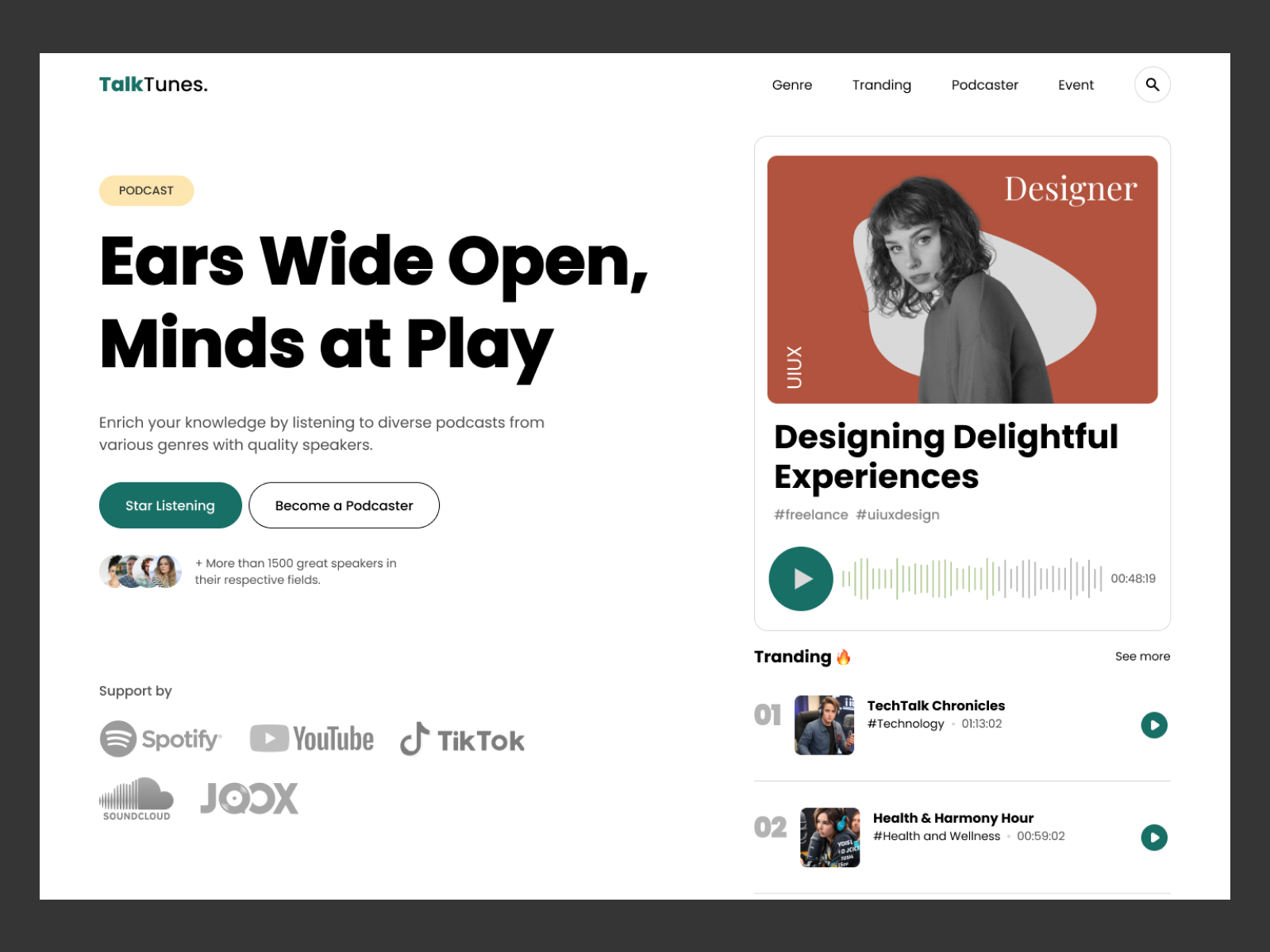 Podcast Web Concept component concept hero section landingpage live interview minimalist platform podcast podcast web podcasting product radio software spotify streaming talk show uidesign uiux webdesign website