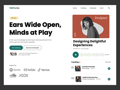 Podcast Web Concept component concept hero section landingpage live interview minimalist platform podcast podcast web podcasting product radio software spotify streaming talk show uidesign uiux webdesign website