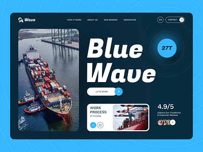 Wave - maritime logistics landing page cargo container courier delivery fleet freight interface logistics logistics website maritime modern design package port shipment startup transporting ui ux web webdesign