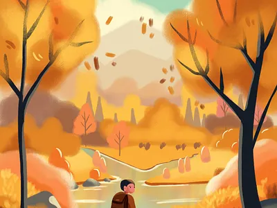 Stylized Fall Landscape 2d autumn design fall forest graphic design illustration landscape procreate storybook stylized