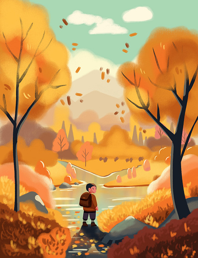 Stylized Fall Landscape 2d autumn design fall forest graphic design illustration landscape procreate storybook stylized