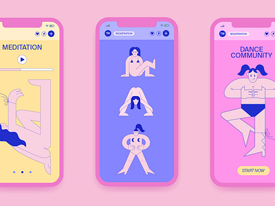 Illustrations for dancing school identity app design illustration typography ui vector