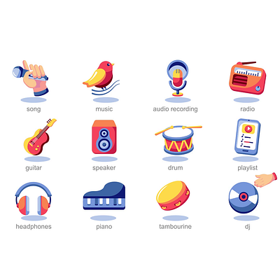 Icons music 2d animation creative design flat harmony icons illustration instrument melody motion music pixelart sound symphony