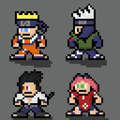 Naruto Characters Pixel Art 8 bit aesthetic animation anime design dribbble graphic design illustration jobs madman naruto pixel pixelart vector