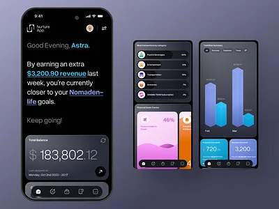 Mobile view of Nurture 3d chart app budget planner dashboard design expenses manager finance tracker infographic linear management mobile money ui ux website