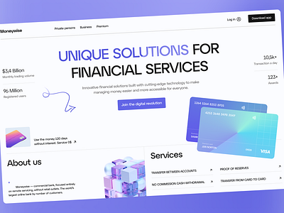 Moneywise - Finance landing page concept banking brand brand and identity brand identity design branding coin corporate identity credit card crypto finance identity design landing page mobile banking money neobank startup branding technology ui visual identity website