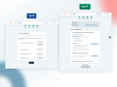 Old vs New - Add your bank history page borrowing business app clean improvements iteration money app oldvsnew product product design trading ui upgade ux