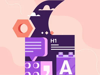 Workings of Typography clouds design digital illustration graphic design illustration interface lego blocks object illustration purple speech mark ui ui components vector vector illustration