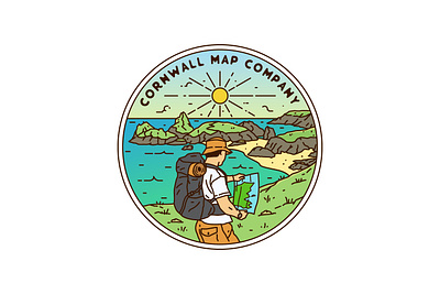 Cornwall Map Company adventure apparel badge brand brand design brand identity branding design illustration label landscape line line art logo logo design logotype monoline sticker vector vintage