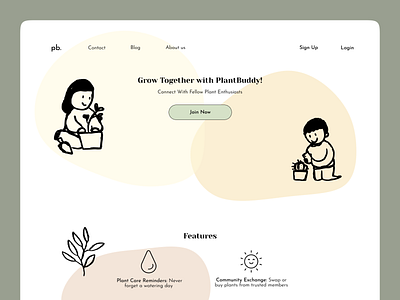 PlantBuddy - A landing page for a plant trading and care app app branding community daily design desktop fighma gif green illustartion landing page nature plant care plants ui ux web design