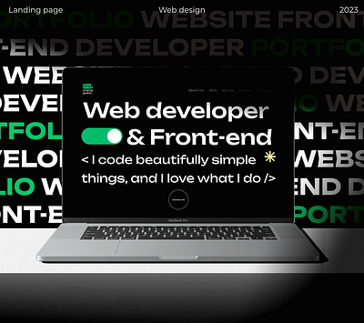 The first screen black dark design design portfolio first screen front end frontend green landing page logo mockup portfolio preview ui uiux unbounded uxui design web web design web developer