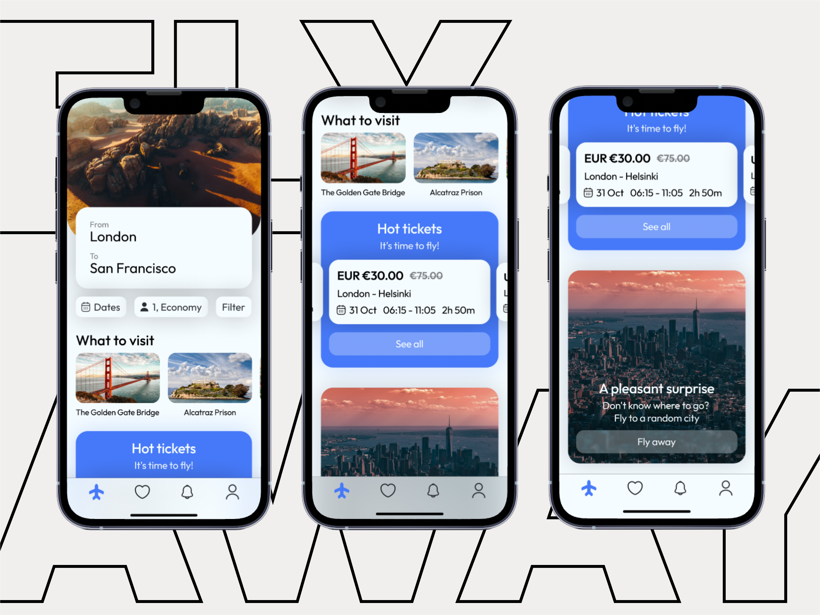 Fly away - cheap airfare on your phone. airline airline tickets app application design figma flight fly glass ios mobile mobile interface plane transport travel ui ux авиабилеты билеты мобильный интерфейс