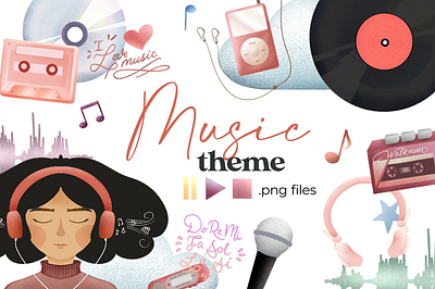 Music theme design digital art digital illustration girl illustration music music theme procreate vibes