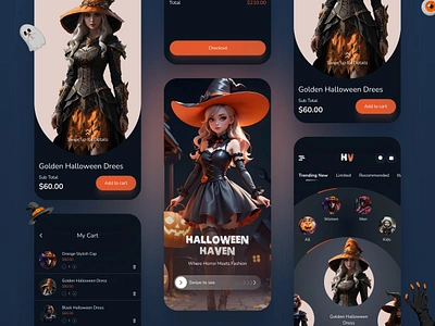 Halloween Haven E-Commerce App app design application design e commerce app ghost halloween app halloween concept halloween design halloween e commerce holiday mobile app mobile design mobile ui pumkin ui ux vampire