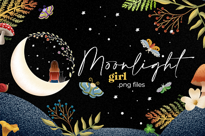 Moonlight girl design digital art flower girl illustration mystic night procreate procreate illustration