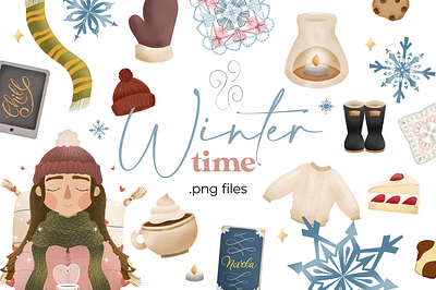 Winter time design digital art flower girl illustration procreate snow vibes winter winter time