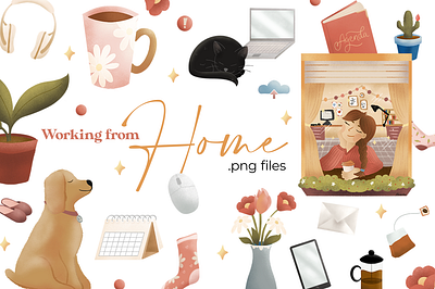 Working from home animals cats design digital art dog flower home home office illustration procreate