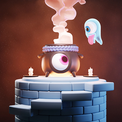 Halloween illustration 3d animation blender cauldron character creepy eye fantasy ghost halloween illustration kid icarus monster motion graphics spooky terror tongue trickortreat witch witchpot
