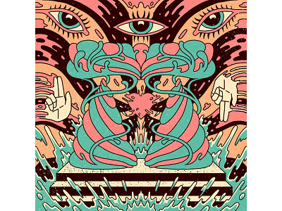 Solve Et Coagula: Falling Apart and Coming Together adobe blue brush eye fall hand heart illusion illustration line linework movement muti photoshop pink texture trippy water