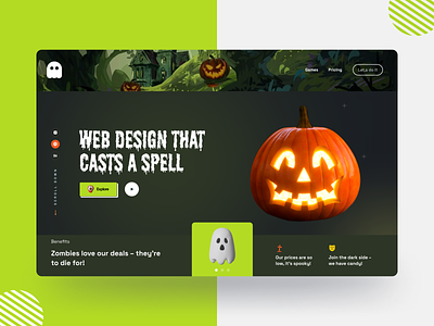 Halloween Website UI Design | Rish Designs 3d ui design best ui design trend 2024 best website ui design cool website ui copywriting daily ui dark ui design dark website ui figma halloween halloween 3d illustration halloween ui halloween website halloween website ui design illustration modern website rish designs ui ux ux design