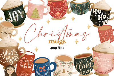 Christmas mugs cups design digital art illustration mugs procreate tags