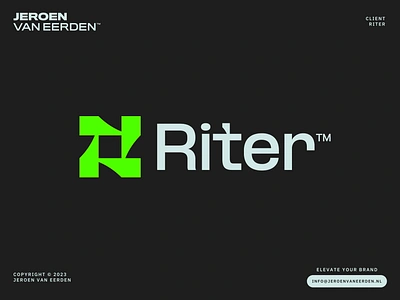 Riter - Logo Design ✒️ brand identity design branding circulation creative logo green hidden element jeroen van eerden lettermark logo modern logo design monogram pen r riter rotation twist visual identity design wordmark writer