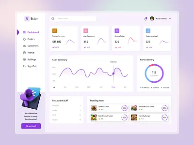 Restaurant Dashboard Design branding dashboard design landing page design ui ux web design web ui