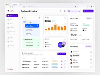 TaskPick - Employee Management Dashboard app chart dashboard design employee management saas schedule ui ui design ux ux design web design