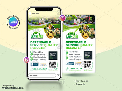 Lawn Care Instagram Story Banner Template canva canva social media design canva web banner template garden cleaning services instagram story banner landscaping lawn care service banner design lawn care social media banner lawncare social media banner social media post template