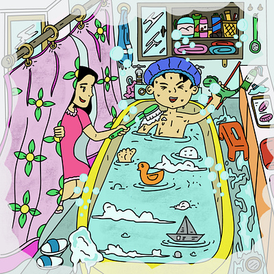 Bathing favourite time with my toys bubble children illustration cover book dinosaurs duck shower toy favourite time fresh handdrawing happy time illustration kids illustration love play water shampoo shower story book swim take a bath toys warm water