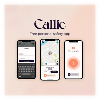 The Callie Personal Safety App alarm android app design graphic design ios journey location logo map mobile safety tracking ui ux