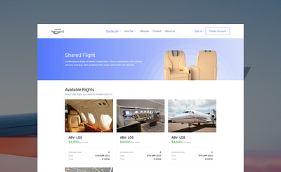 Shared flight web page for a luxury aviation company design ui uidesign ux webdesign website