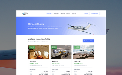 Connect Flights web page for a luxury aviation company aviation design jet luxury ui uidesign webdesign website
