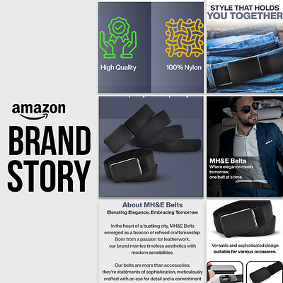 Brand Story-MH&E Belts amazon amazonbrandstory branding brandstory design graphic design graphicdesign photoshop