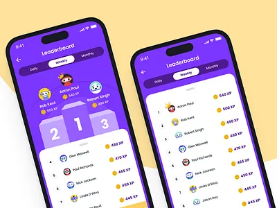 Leaderboard android app app design avatar challenge coins concept daily challenges design game game app graphic design illustration ios leaderboard shot ui ui design ux winner