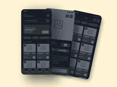 Low Fidelity Wireframe - County Kitchen App android app app design design food app food delivery app hi fidelity ios app low fidelity minimal restaurant app tracking app ui ux wireframe wireframes