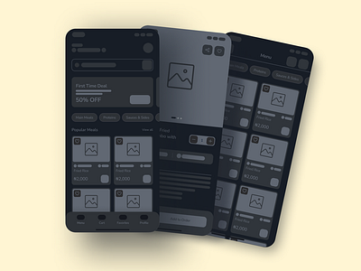 Low Fidelity Wireframe - County Kitchen App android app app design design food app food delivery app hi fidelity ios app low fidelity minimal restaurant app tracking app ui ux wireframe wireframes