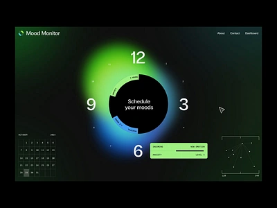 Mood Monitor after effects analog animation anxiety circle circular clock data data visualization emotions glows grab gradients monitor mood ring page wipe radial schedule watch web design