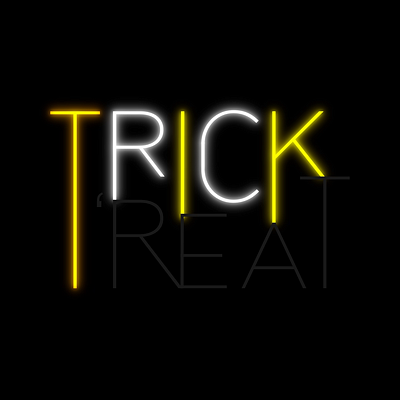 Trick or Treat Neon Sign animation bright design glow halloween kinetic type light modern mograph motion graphics neon neon sign signage spooky treat trick trick or treat typography words yellow