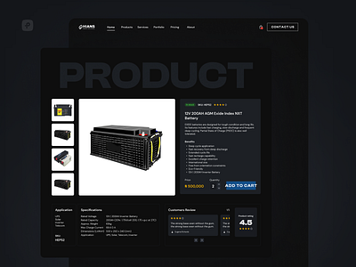 HIANS - Single Product Page dark theme ecommerce ecommerce website product page single product page solar energy ui web design website website design