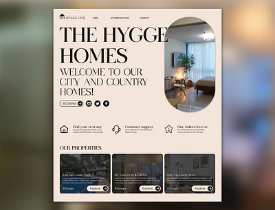 Hygge Homes - Hero Header hero header landig page rentals ui