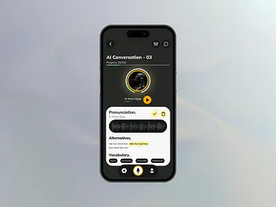 SmartSpeak - Redefining Language Learning With AI ai app bot chatbot concept darkmode language language app learn learning app minimalist mobile app product design smart speaking sound student ui uxui