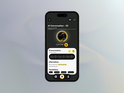 SmartSpeak - Redefining Language Learning With AI ai app bot chatbot concept darkmode language language app learn learning app minimalist mobile app product design smart speaking sound student ui uxui