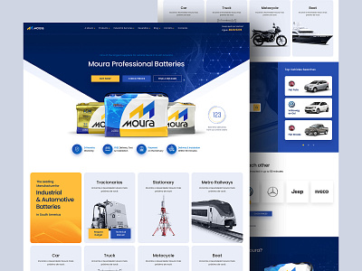 Website Design for a Professional Battery Manufacturing Company automotive battery blue car corporate design distribution full width home page industrial inovative inspiration manufacturer product strong ui unique website yellow