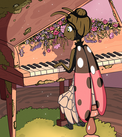 Ladybug and her piano book cartoon childrens book colorful cute illustration kidlit