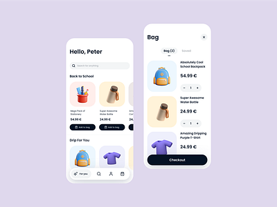 Shopping App | UI Study app design bag cart cute design ecommerce feed for you home minimalism minimalist minimalist design product design shopping app ui ui study ui ux ux ux design youthful