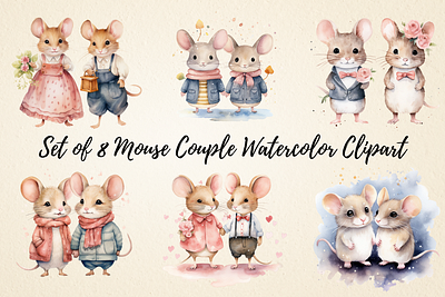 Mouse Couple Watercolor Clipart tumbler wrap