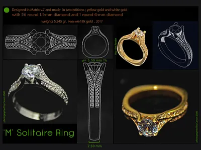 'M' Solitaire Ring 3d